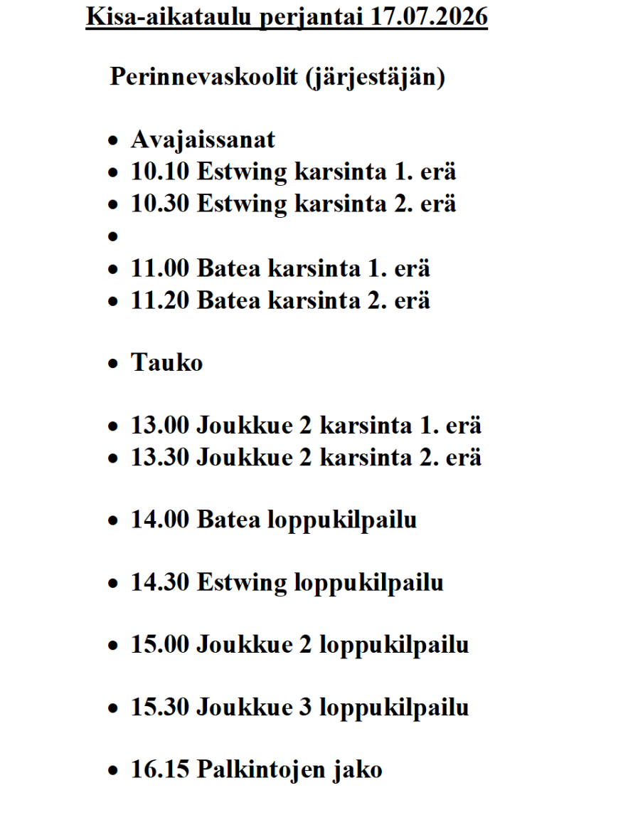 Kisa-aikataulu perjantai 2026 Kisa-aikataulu perjantai 2026